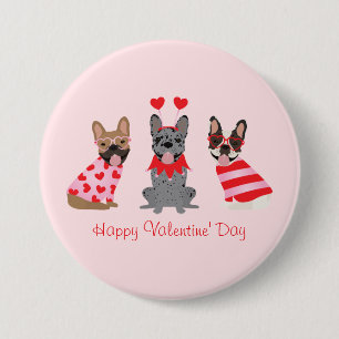 Happy Valentines Day French Bulldogs Ronde Button 7,6 Cm
