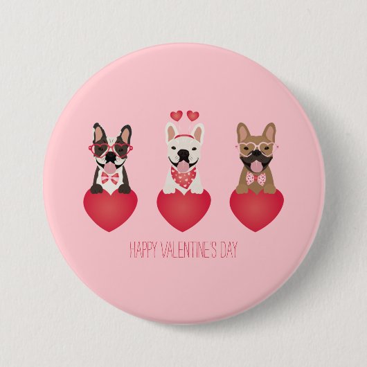 Happy Valentines Day French Bulldogs Ronde Button 7,6 Cm (Voorkant)