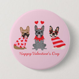 Happy Valentines Day French Bulldogs Ronde Button 7,6 Cm