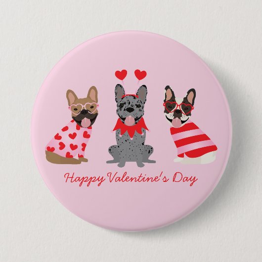 Happy Valentines Day French Bulldogs Ronde Button 7,6 Cm (Voorkant)