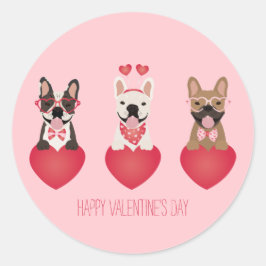 Happy Valentines Day French Bulldogs Ronde Sticker