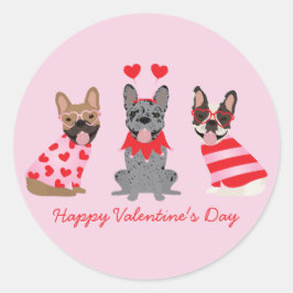 Happy Valentines Day French Bulldogs Ronde Sticker