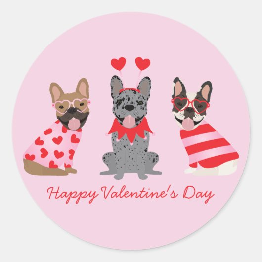 Happy Valentines Day French Bulldogs Ronde Sticker (Voorkant)