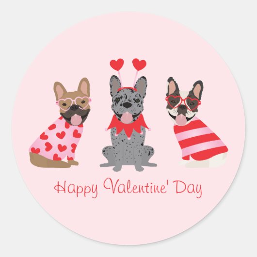 Happy Valentines Day French Bulldogs Ronde Sticker (Voorkant)