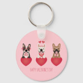 Happy Valentines Day French Bulldogs Sleutelhanger (Voorkant)