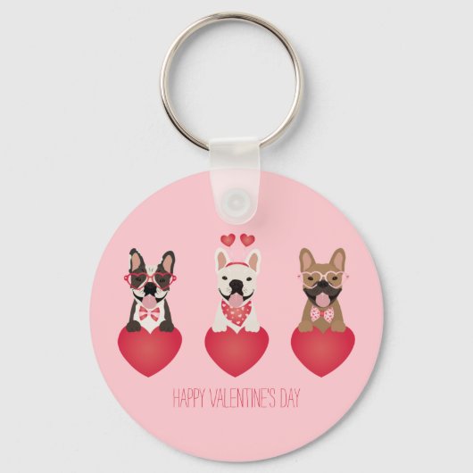 Happy Valentines Day French Bulldogs Sleutelhanger (Voorkant)
