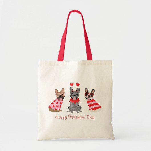 Happy Valentines Day French Bulldogs Tote Bag (Voorkant)
