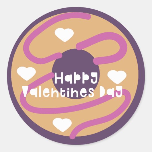 Happy Valentines Day Frosted Swirl Heart Donut Ronde Sticker (Voorkant)