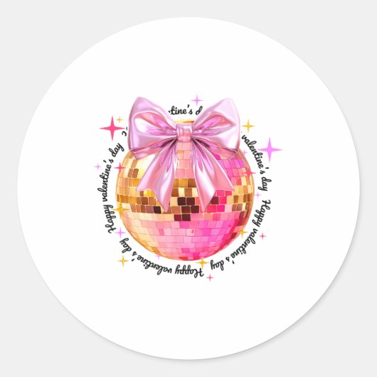 Happy Valentine's Day Funny Coquette Disco Ball Gi Ronde Sticker (Voorkant)