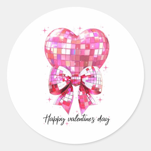 Happy Valentine's Day Funny Coquette Disco Ball He Ronde Sticker (Voorkant)