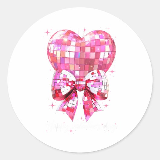 Happy Valentine's Day Funny Coquette Disco Ball He Ronde Sticker (Voorkant)