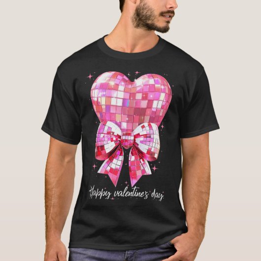Happy Valentine's Day Funny Coquette Disco Ball He T-shirt (Voorkant)