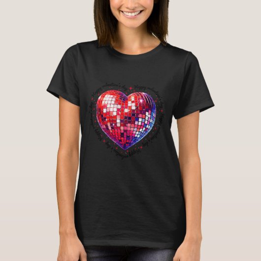 Happy Valentine's Day Funny Coquette Red Disco Bal T-shirt (Voorkant)
