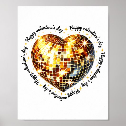 Happy Valentine's Day Funny Gold Coquette Disco Ba Poster (Voorkant)
