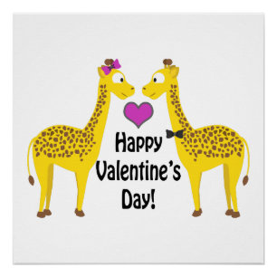 Happy Valentine's Day Giraffes Poster