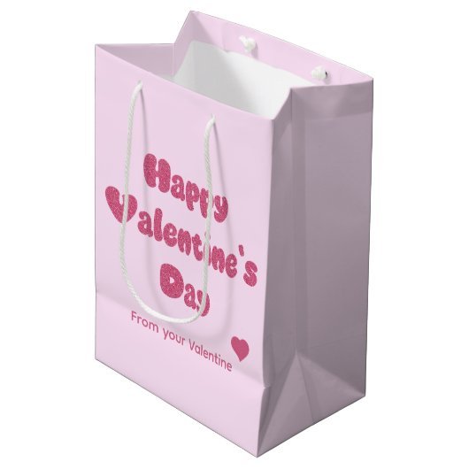 Happy Valentine's Day Glitter Medium Cadeauzakje (Voorkant Gekanteld)