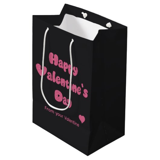 Happy Valentine's Day Glitter Medium Cadeauzakje (Voorkant Gekanteld)