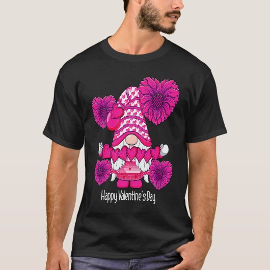 Happy Valentine's Day Gnome with Heart Sunflower V T-shirt (Voorkant)