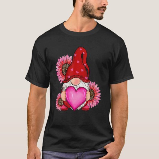 Happy Valentine's Day Gnome With Leopard Heart Sun T-shirt (Voorkant)
