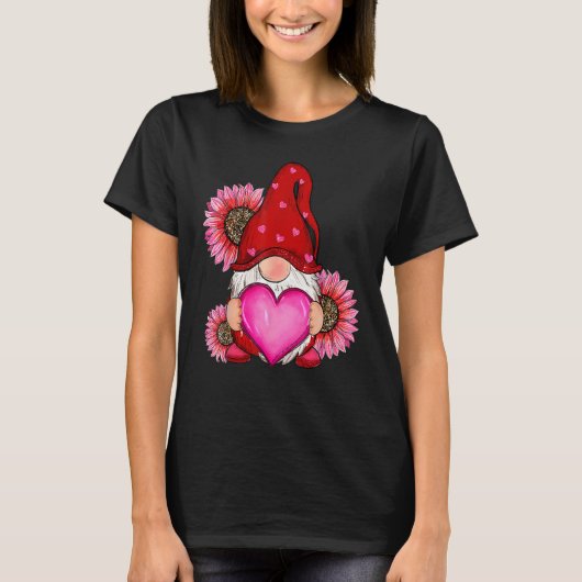 Happy Valentine's Day Gnome with Leopard Sunflower T-shirt (Voorkant)