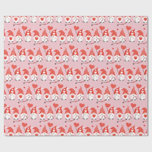 Happy Valentines Day Gnomen Pattern roze Red Cadeaupapier (Vlak)