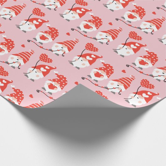 Happy Valentines Day Gnomen Pattern roze Red Cadeaupapier (Hoek)