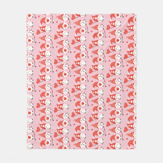 Happy Valentines Day Gnomen Pattern roze Red Fleece Deken (Voorkant)