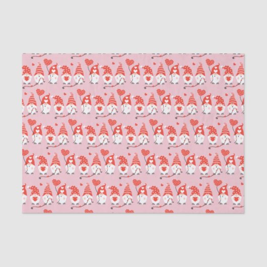 Happy Valentines Day Gnomen Pattern roze Red Tissuepapier (Voorkant)