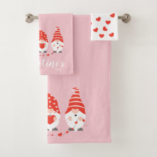 Happy Valentines Day Gnomes Red Pink Bad Handdoek