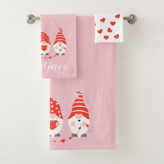 Happy Valentines Day Gnomes Red Pink Bad Handdoek (Insitu)