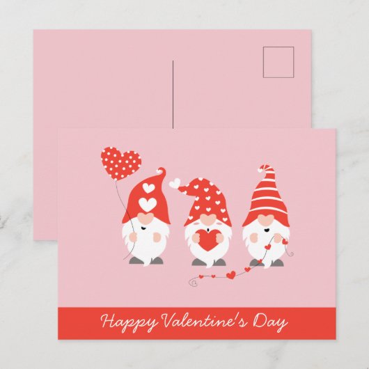 Happy Valentines Day Gnomes Red Pink Briefkaart (Voorkant / Achterkant)
