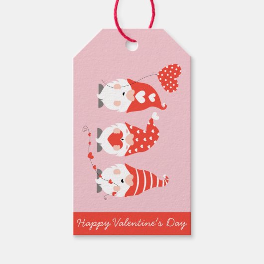 Happy Valentines Day Gnomes Red Pink Cadeaulabel (Voorkant)