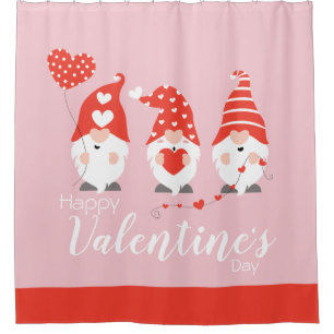 Happy Valentines Day Gnomes Red Pink Douchegordijn