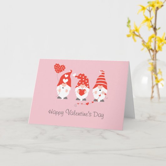 Happy Valentines Day Gnomes Red Pink Kaart (Gele Bloem)