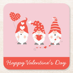 Happy Valentines Day Gnomes Red Pink Kartonnen Onderzetters