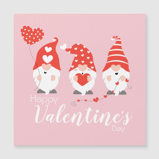 Happy Valentines Day Gnomes Red Pink Magnet (Voorkant)