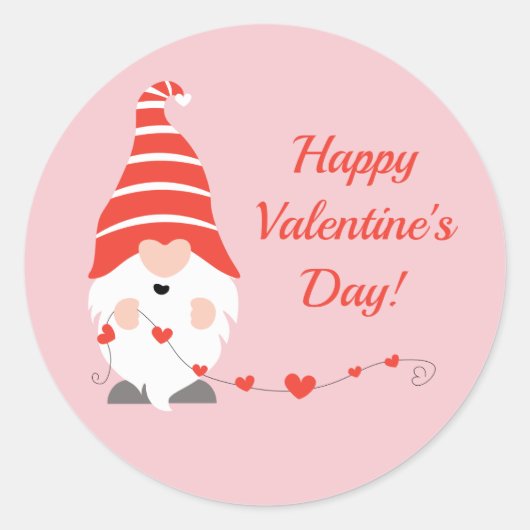 Happy Valentines Day Gnomes Red Pink Ronde Sticker (Voorkant)