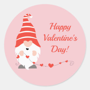 Happy Valentines Day Gnomes Red Pink Ronde Sticker