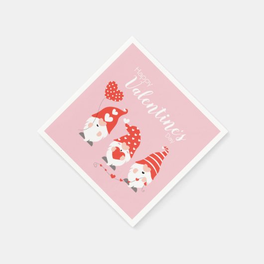 Happy Valentines Day Gnomes Red Pink Servet (Hoek)