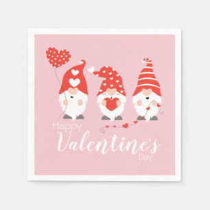 Happy Valentines Day Gnomes Red Pink Servet