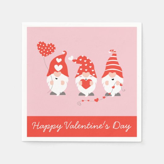 Happy Valentines Day Gnomes Red Pink Servet (Voorkant)