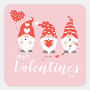 Happy Valentines Day Gnomes Red Pink Vierkante Sticker