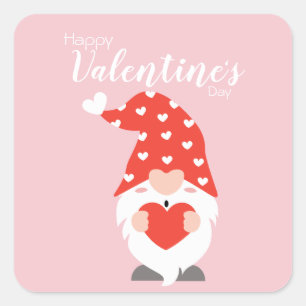Happy Valentines Day Gnomes Red Pink Vierkante Sticker
