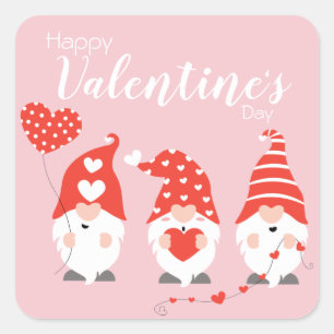 Happy Valentines Day Gnomes Red Pink Vierkante Sticker