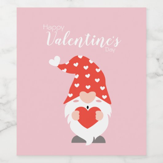 Happy Valentines Day Gnomes Red Pink Wijn Etiket (Enkel label)