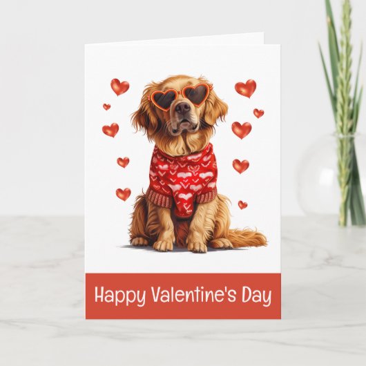 Happy Valentines Day Golden Retriever Dog Feestdagen Kaart (Voorkant)