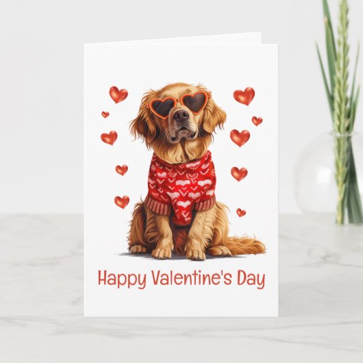 Happy Valentines Day Golden Retriever Dog Feestdagen Kaart (Voorkant)