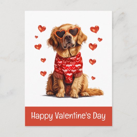 Happy Valentines Day Golden Retriever Dog Feestdagenkaart (Voorkant)