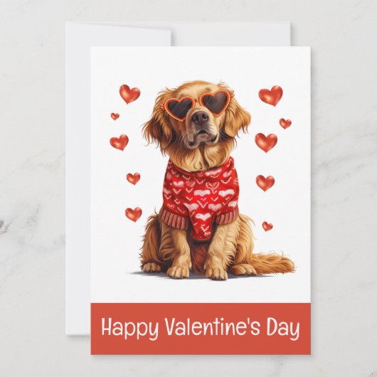 Happy Valentines Day Golden Retriever Dog Feestdagenkaart (Voorkant)
