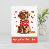 Happy Valentines Day Golden Retriever Dog Feestdagenkaart (Staand voorkant)